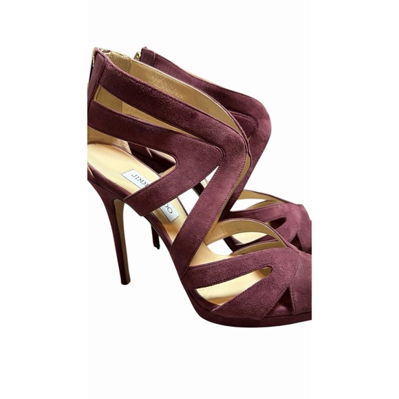Jimmy Choo Women's Suede‎ Sandal High Heels Burgandy Size 40.5 Designer Luxury - Picture 14 of 15